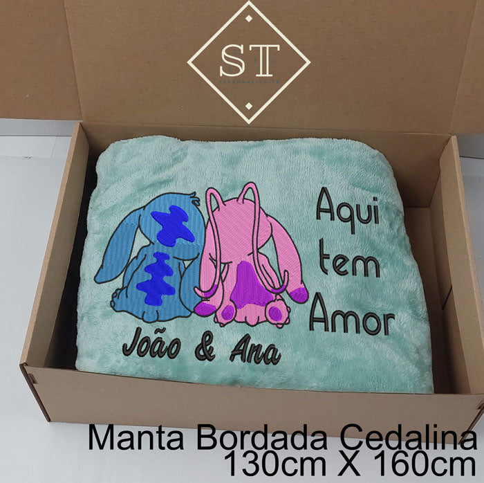 Manta Stitch & Angel - Aqui tem Amor